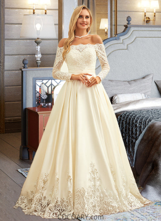 Kiley Ball-Gown/Princess Sweep Train Satin Wedding Dress With Beading Sequins DA8P0013768