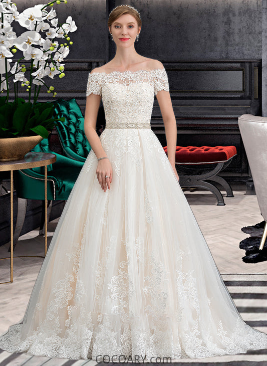 Macy Ball-Gown/Princess Court Train Tulle Wedding Dress With Beading Sequins DA8P0013770