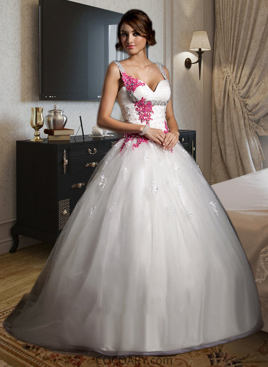 Gloria Ball-Gown/Princess Sweetheart Chapel Train Tulle Wedding Dress With Ruffle Appliques Lace Bow(s) DA8P0013780