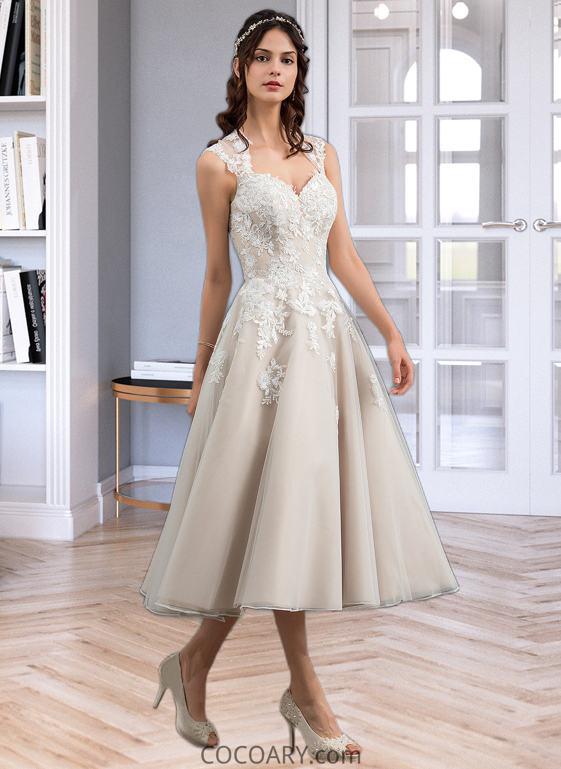 Ana Ball-Gown/Princess Sweetheart Tea-Length Tulle Wedding Dress With Sequins DA8P0013791