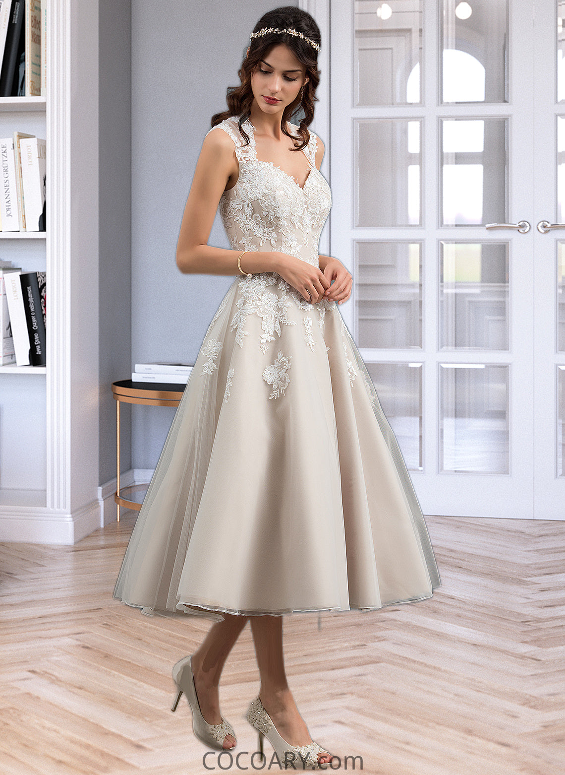 Ana Ball-Gown/Princess Sweetheart Tea-Length Tulle Wedding Dress With Sequins DA8P0013791