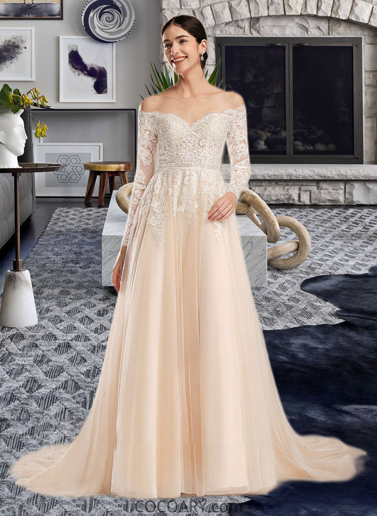 Aliya Ball-Gown/Princess Illusion Chapel Train Wedding Dress With Sequins DA8P0013798