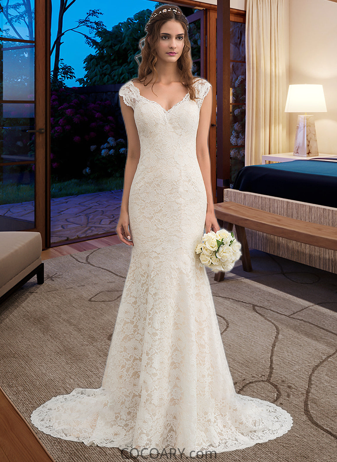 Mila Trumpet/Mermaid V-neck Court Train Lace Wedding Dress DA8P0013804