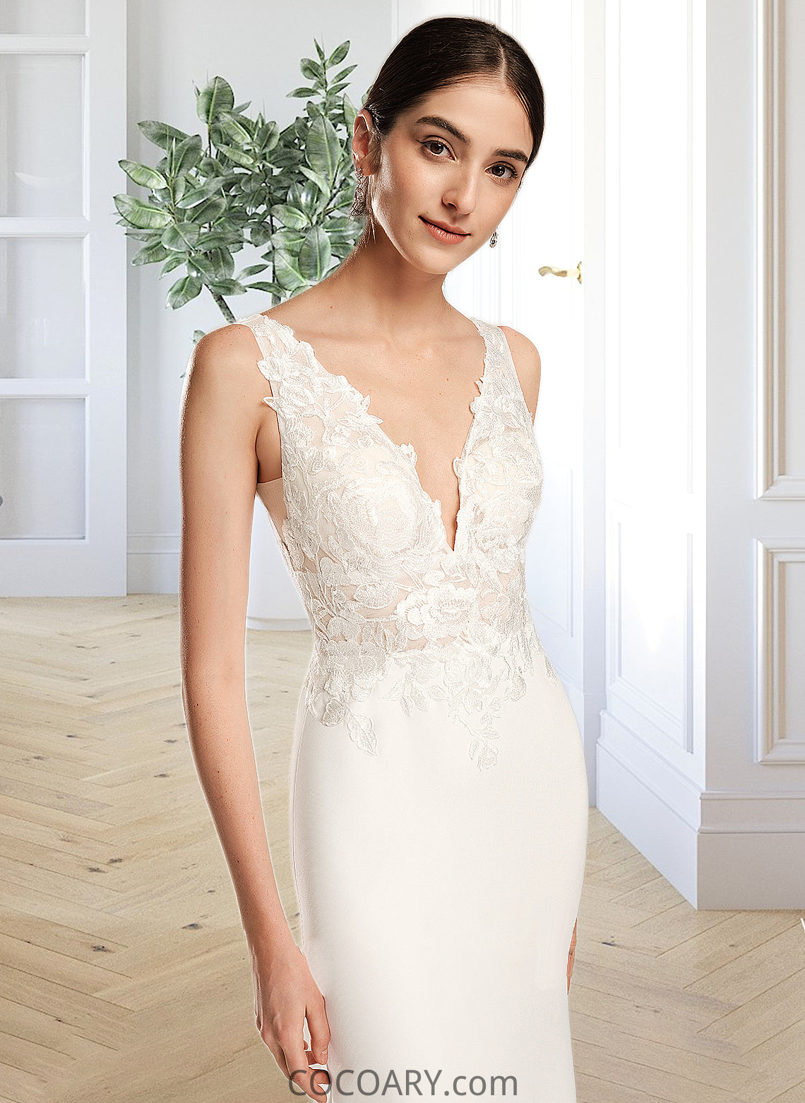 Irene Sheath/Column V-neck Court Train Wedding Dress With Sequins DA8P0013807