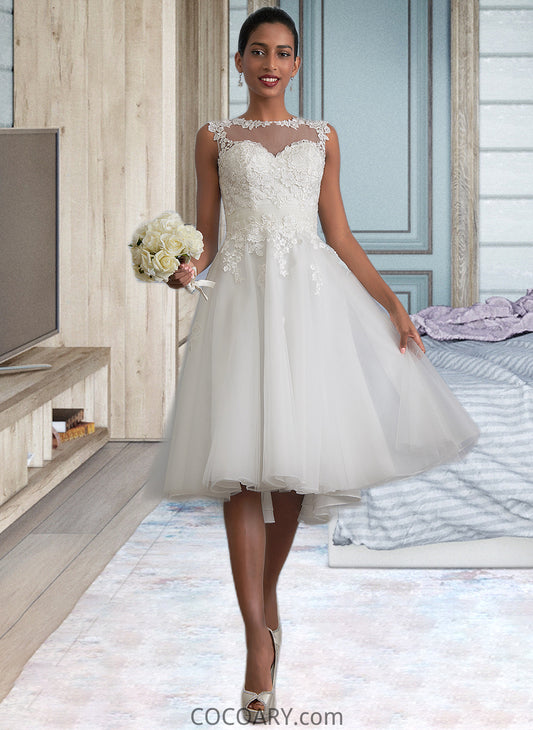 Destiny A-Line Illusion Asymmetrical Tulle Wedding Dress With Ruffle DA8P0013808