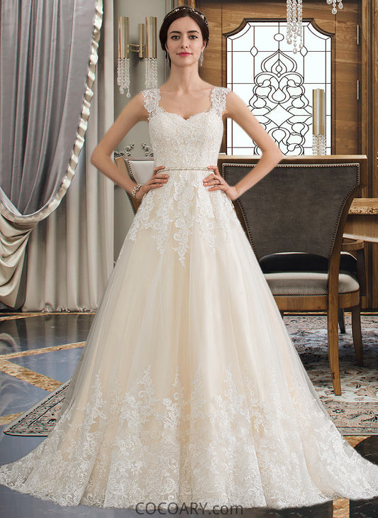 Myah Ball-Gown/Princess Sweetheart Court Train Tulle Wedding Dress With Beading Sequins DA8P0013813