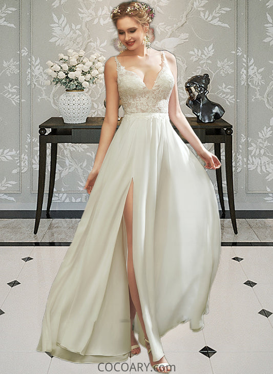 Rubi A-Line V-neck Floor-Length Wedding Dress With Lace Split Front DA8P0013815