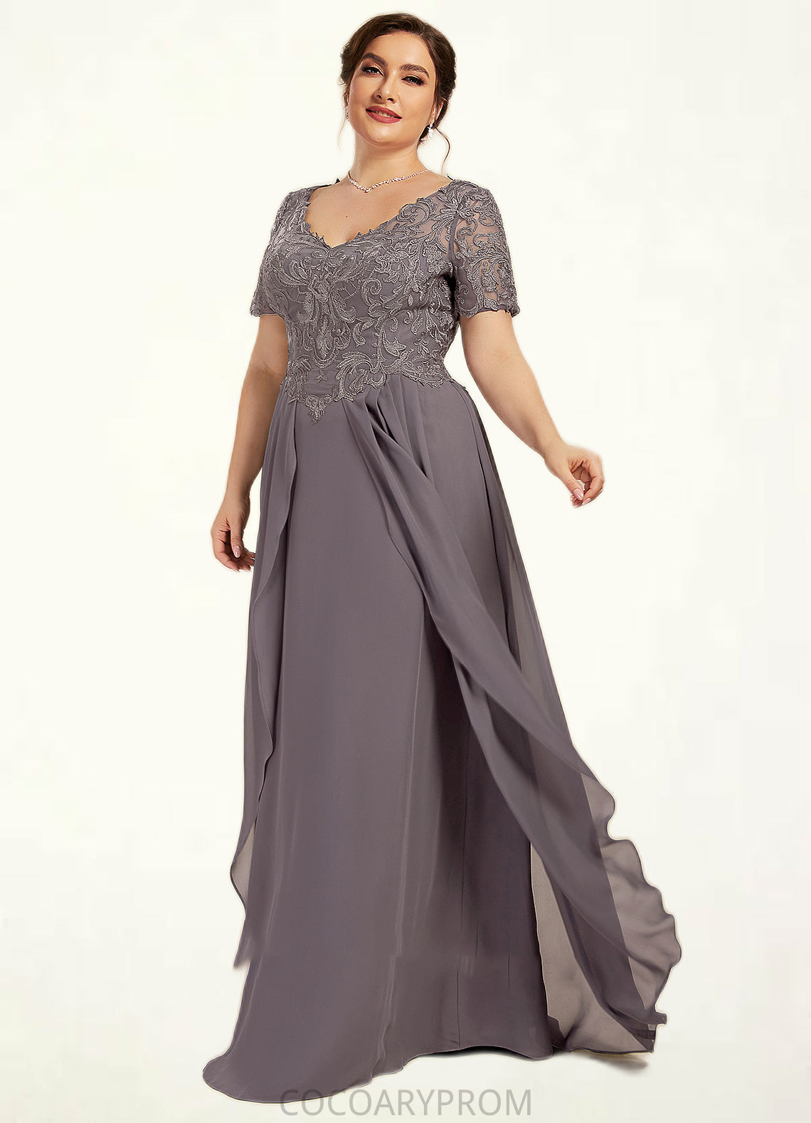 Paulina A-line V-Neck Floor-Length Chiffon Lace Mother of the Bride Dress DA8126P0014532