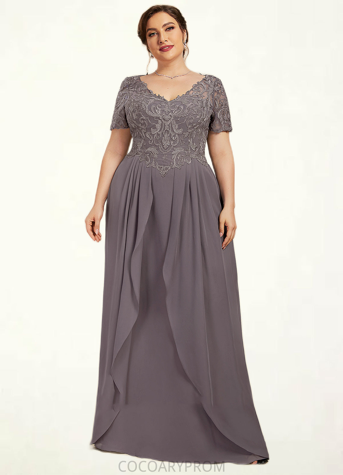 Paulina A-line V-Neck Floor-Length Chiffon Lace Mother of the Bride Dress DA8126P0014532