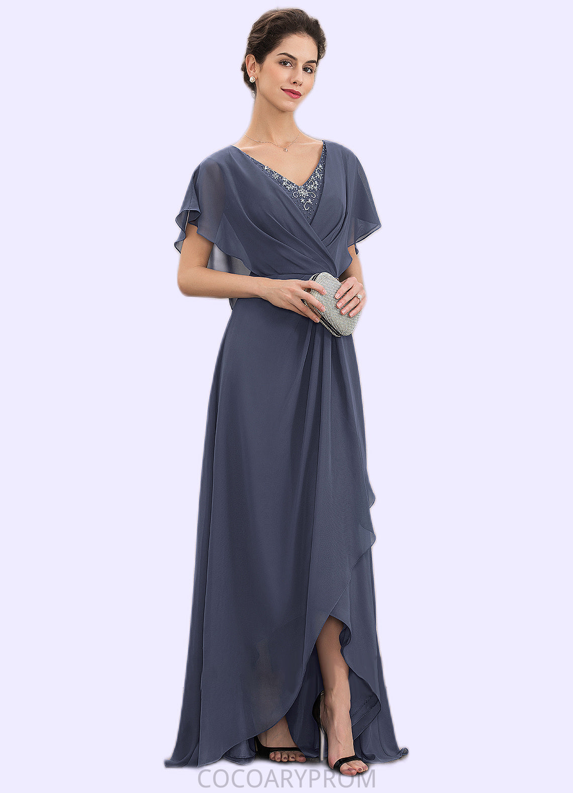 Vicky A-Line V-neck Asymmetrical Chiffon Mother of the Bride Dress With Beading Sequins DA8126P0014541