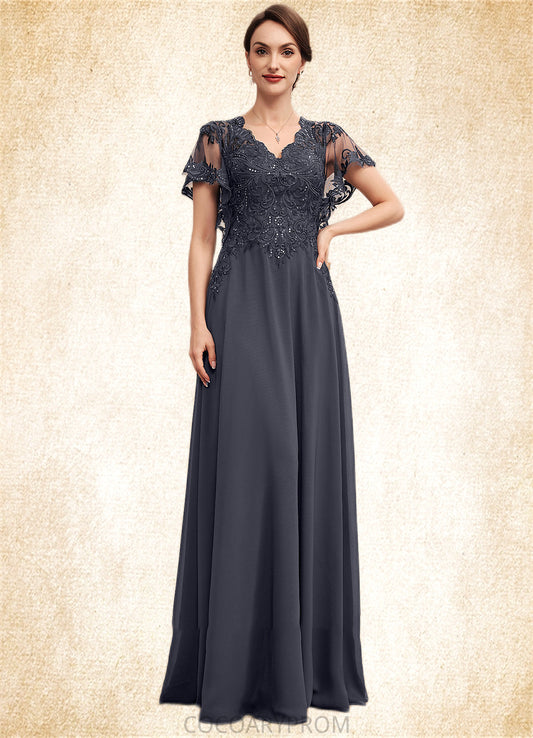 Sam A-line V-Neck Floor-Length Chiffon Lace Mother of the Bride Dress With Sequins DA8126P0014542