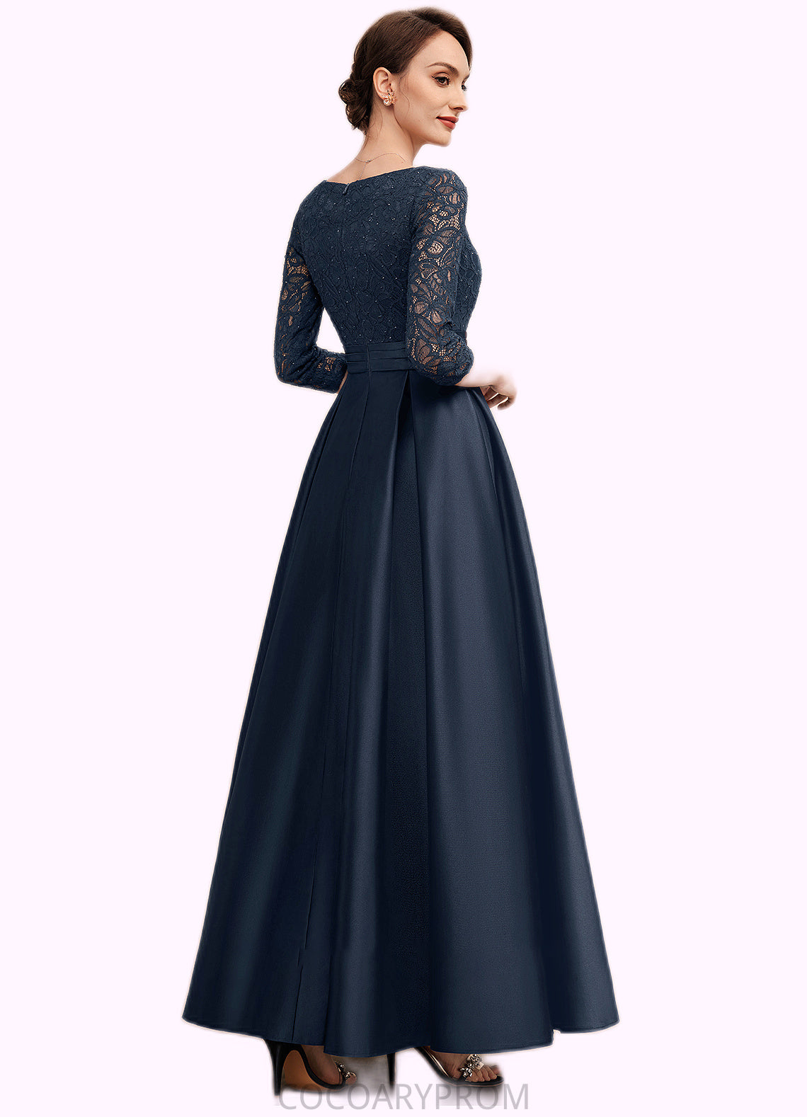 Aleena A-Line V-neck Ankle-Length Satin Lace Mother of the Bride Dress With Beading DA8126P0014545