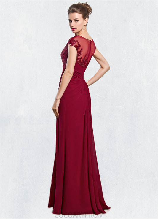 Natalya Sheath/Column Scoop Neck Floor-Length Chiffon Mother of the Bride Dress With Ruffle Beading Appliques Lace Sequins Split Front DA8126P0014549