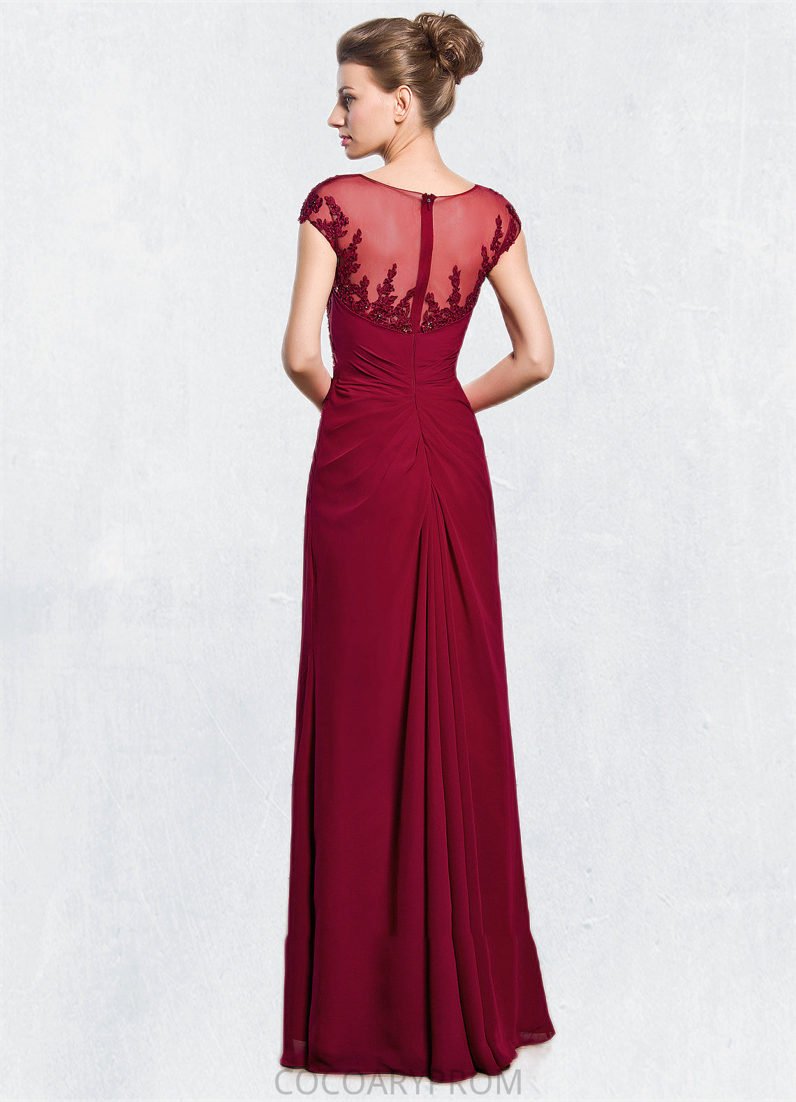 Natalya Sheath/Column Scoop Neck Floor-Length Chiffon Mother of the Bride Dress With Ruffle Beading Appliques Lace Sequins Split Front DA8126P0014549