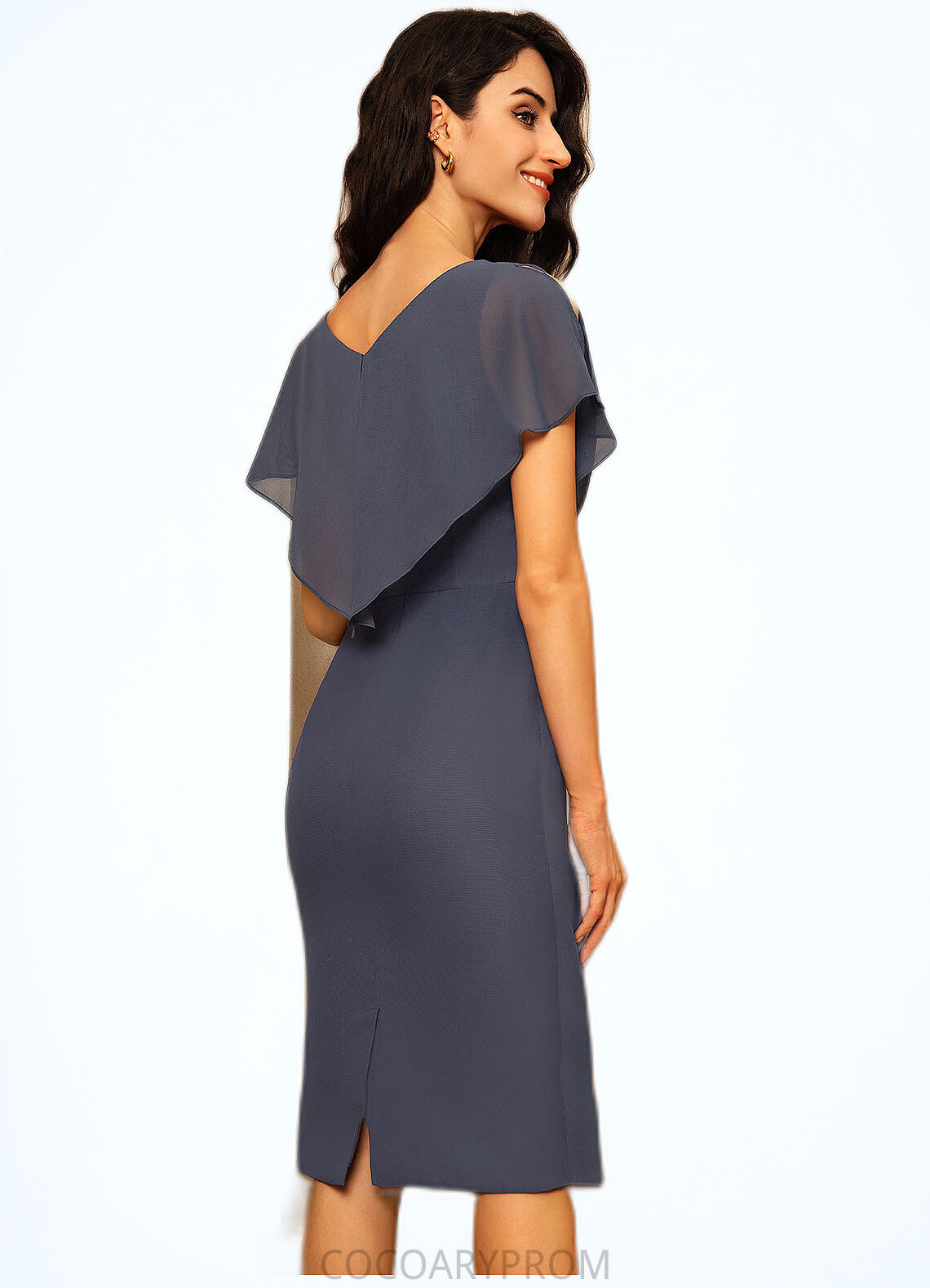 Jasmine Sheath/Column V-neck Knee-Length Chiffon Mother of the Bride Dress With Ruffle DA8126P0014552