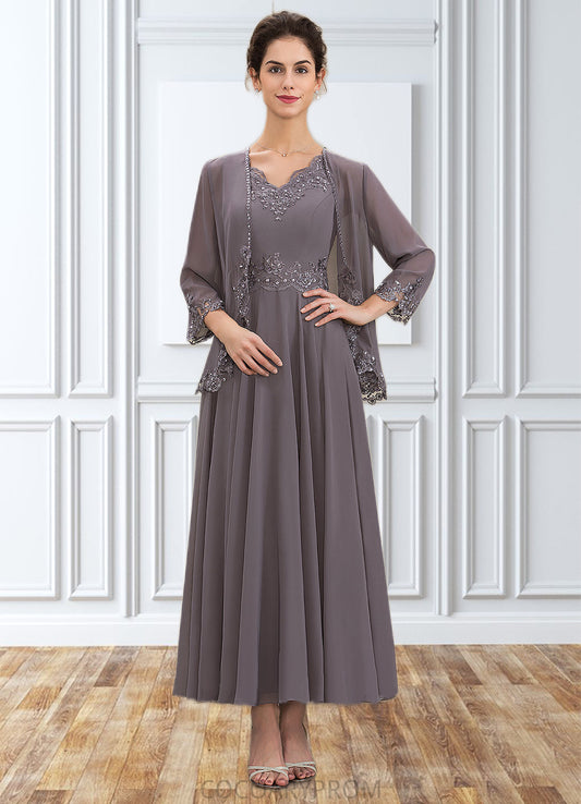 Kaylyn A-line V-Neck Ankle-Length Chiffon Mother of the Bride Dress With Beading Appliques Lace Sequins DA8126P0014558