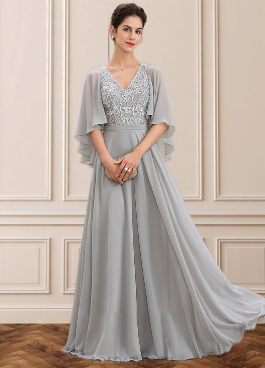 Amelia A-line V-Neck Floor-Length Chiffon Lace Mother of the Bride Dress With Beading Sequins DA8126P0014563