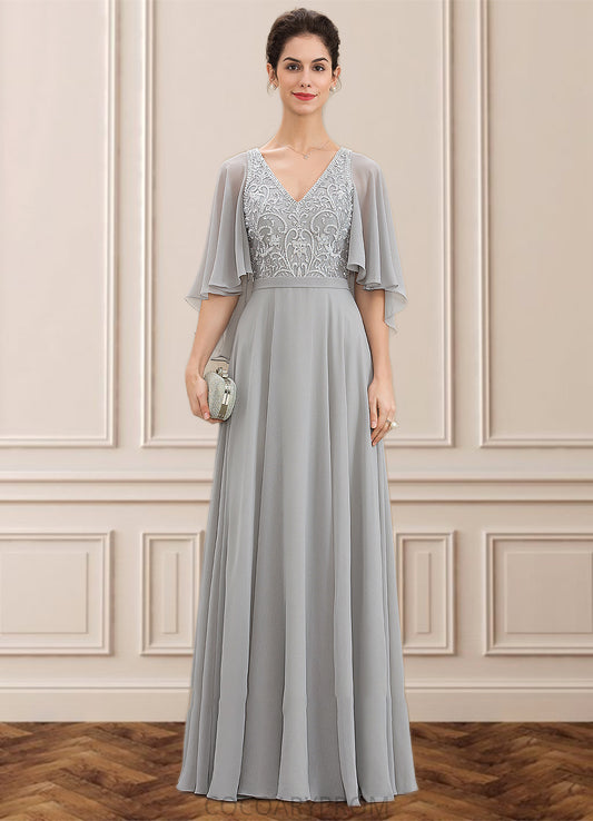 Amelia A-line V-Neck Floor-Length Chiffon Lace Mother of the Bride Dress With Beading Sequins DA8126P0014563