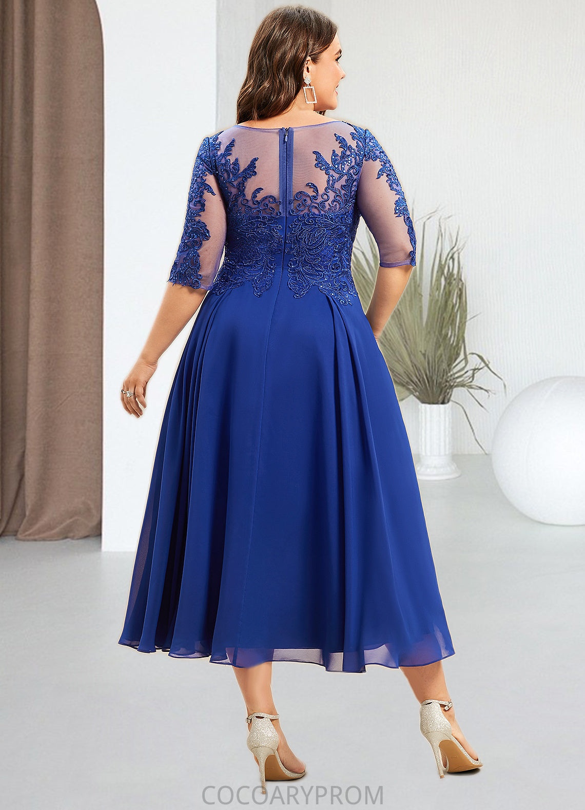 Amari A-Line Scoop Neck Tea-Length Chiffon Lace Mother of the Bride Dress With Sequins DA8126P0014565