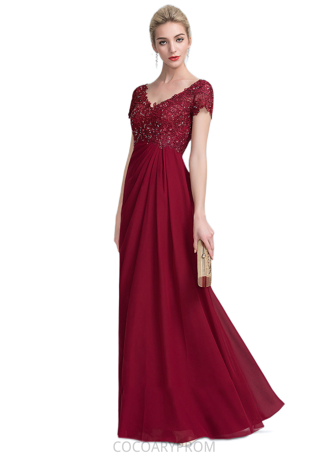 Lorna A-Line V-neck Floor-Length Chiffon Lace Mother of the Bride Dress With Ruffle Beading DA8126P0014569