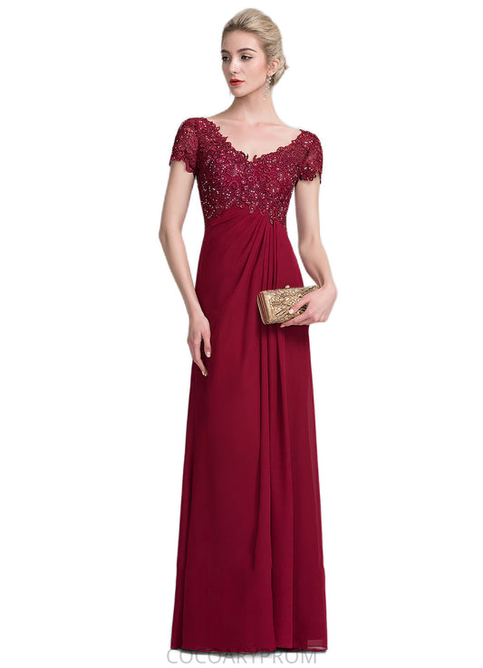 Lorna A-Line V-neck Floor-Length Chiffon Lace Mother of the Bride Dress With Ruffle Beading DA8126P0014569