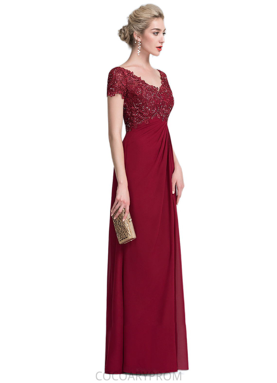 Lorna A-Line V-neck Floor-Length Chiffon Lace Mother of the Bride Dress With Ruffle Beading DA8126P0014569