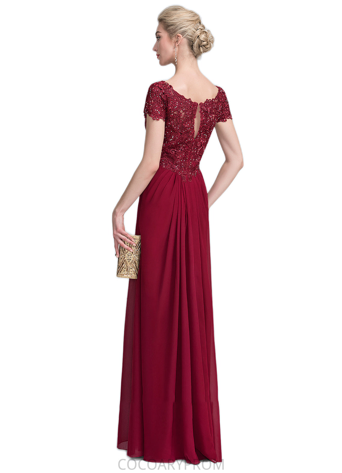 Lorna A-Line V-neck Floor-Length Chiffon Lace Mother of the Bride Dress With Ruffle Beading DA8126P0014569