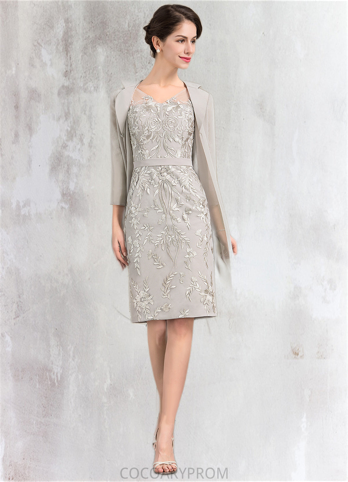 Liz Sheath/Column V-neck Knee-Length Lace Mother of the Bride Dress DA8126P0014570