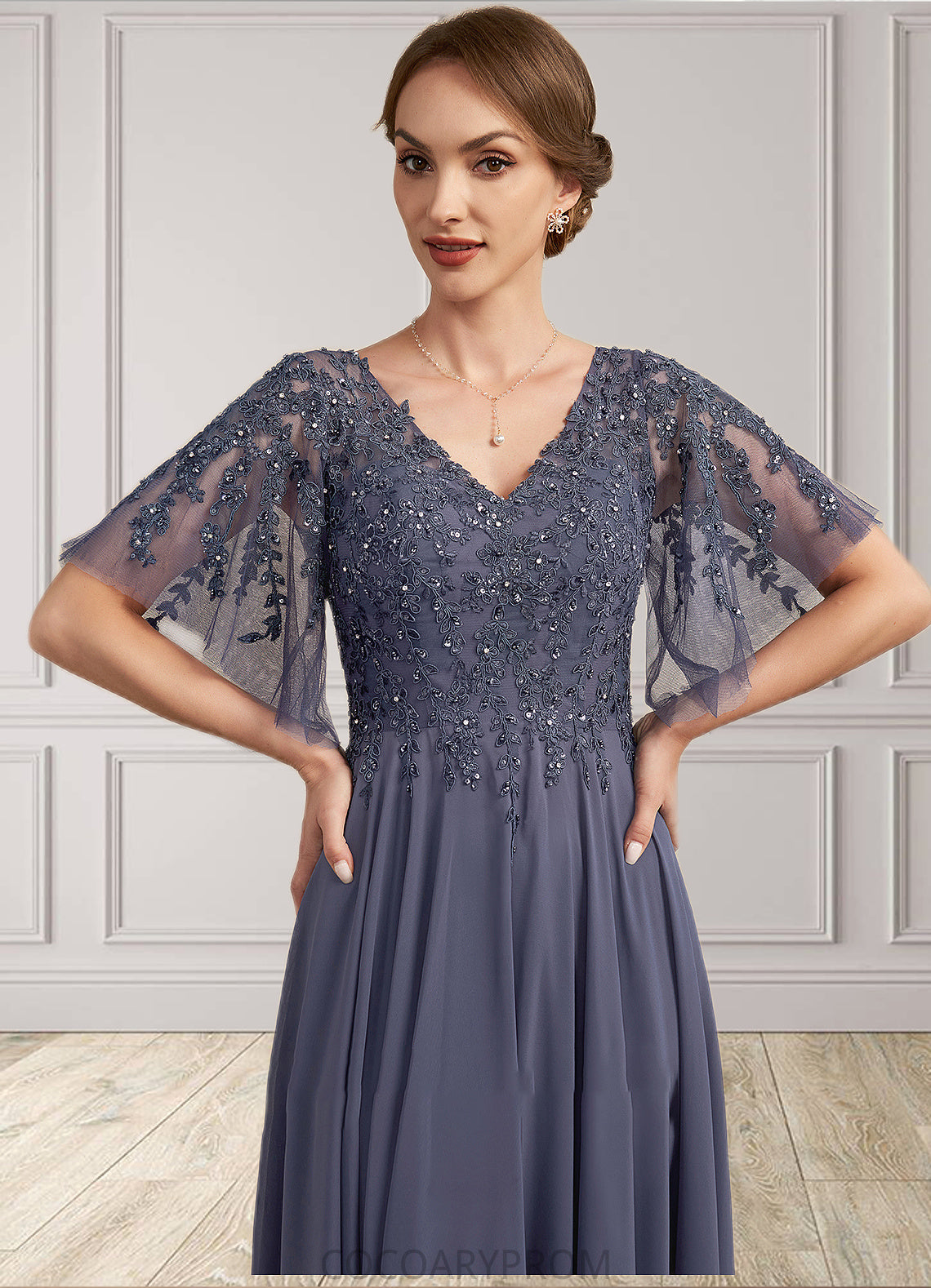 Jaidyn A-line V-Neck Floor-Length Chiffon Lace Mother of the Bride Dress With Beading Sequins DA8126P0014571