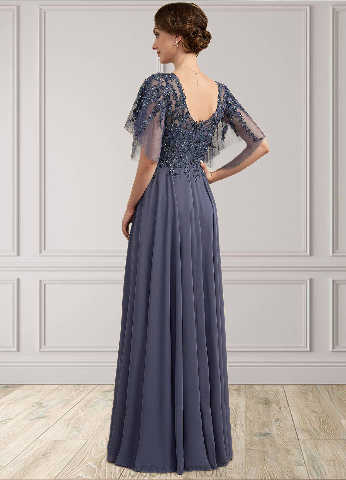 Jaidyn A-line V-Neck Floor-Length Chiffon Lace Mother of the Bride Dress With Beading Sequins DA8126P0014571