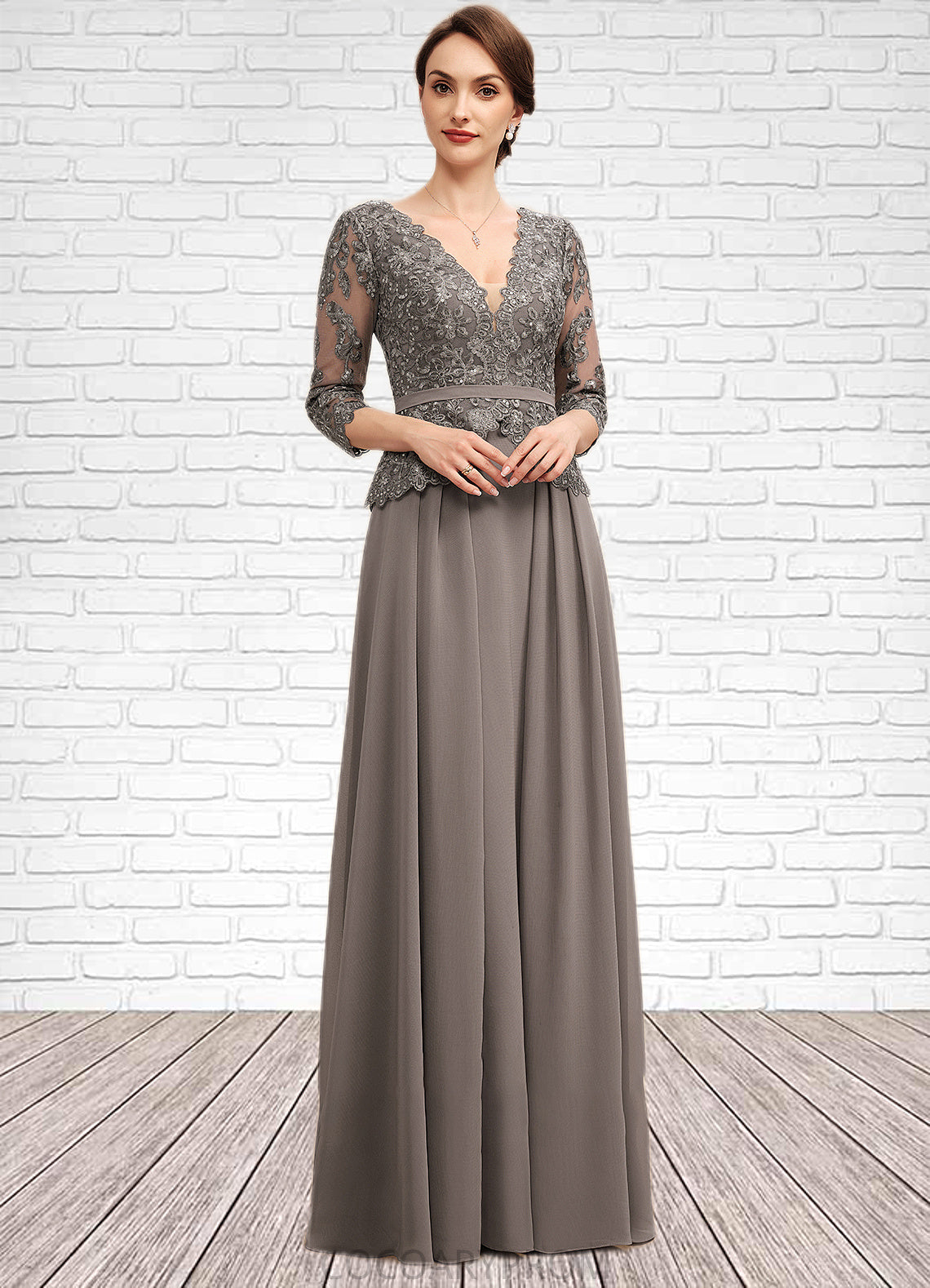 Jasmin A-Line V-neck Floor-Length Chiffon Lace Mother of the Bride Dress With Sequins DA8126P0014574