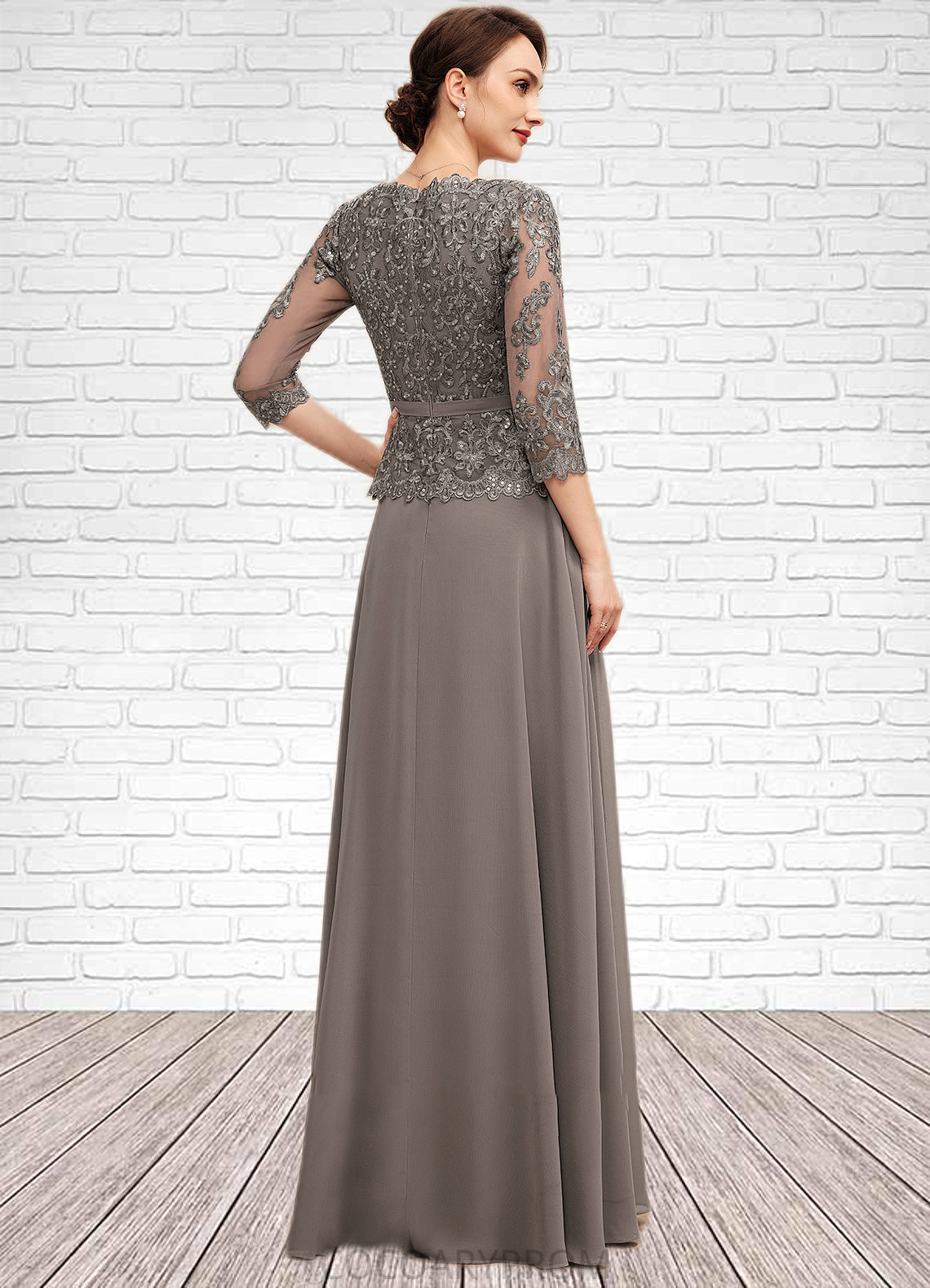 Jasmin A-Line V-neck Floor-Length Chiffon Lace Mother of the Bride Dress With Sequins DA8126P0014574