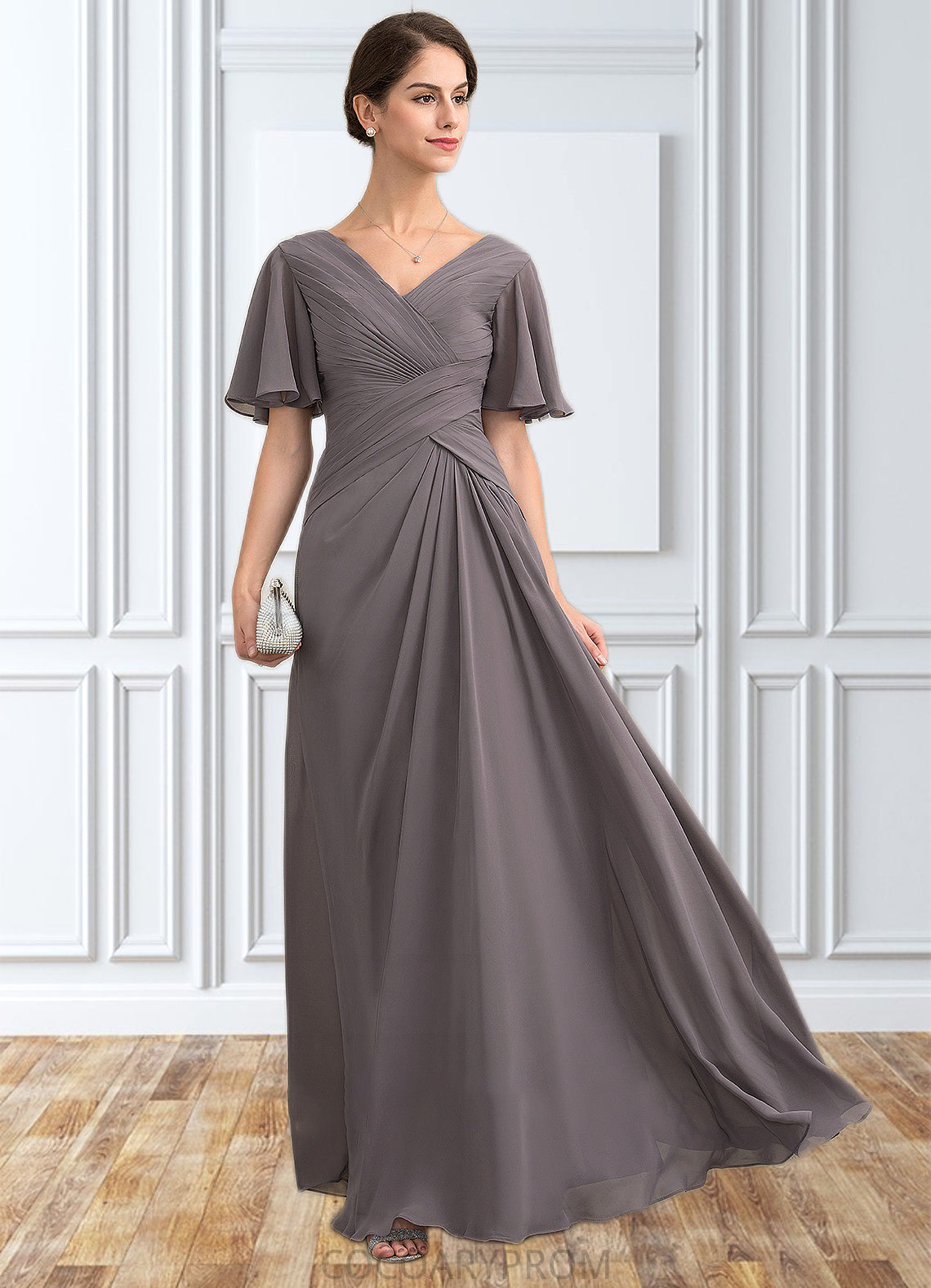 Annabella A-Line V-neck Floor-Length Chiffon Mother of the Bride Dress With Ruffle DA8126P0014581