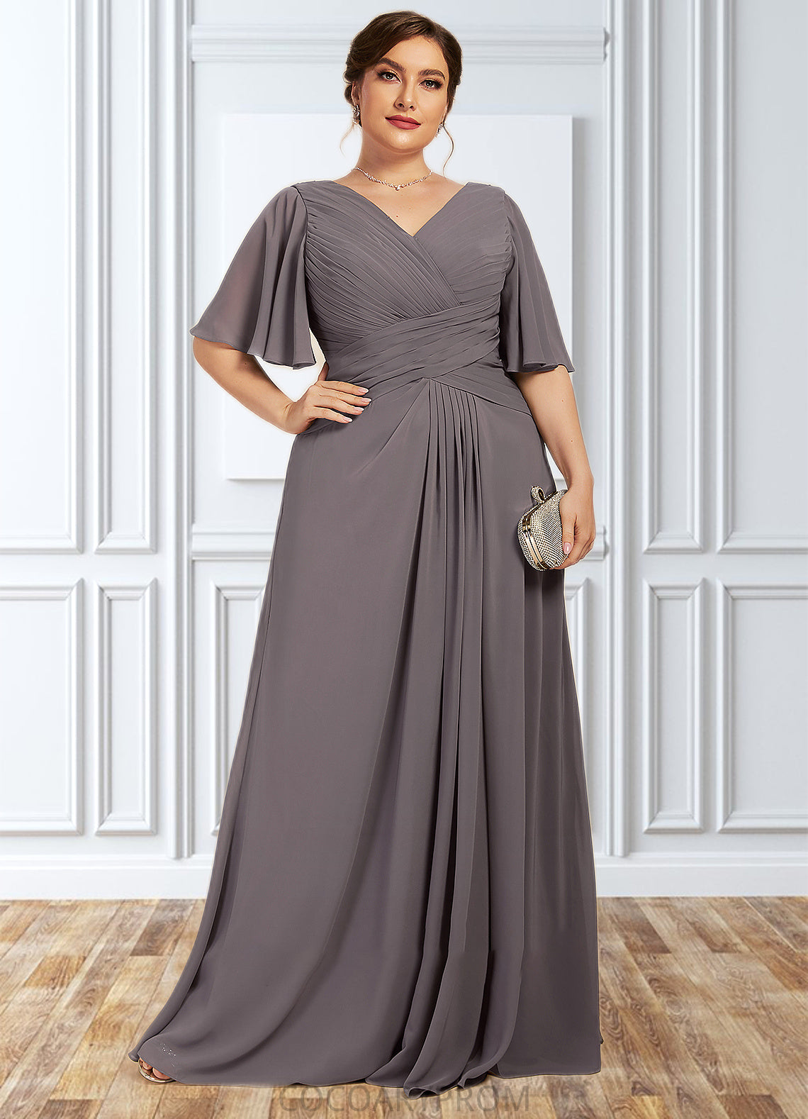 Annabella A-Line V-neck Floor-Length Chiffon Mother of the Bride Dress With Ruffle DA8126P0014581