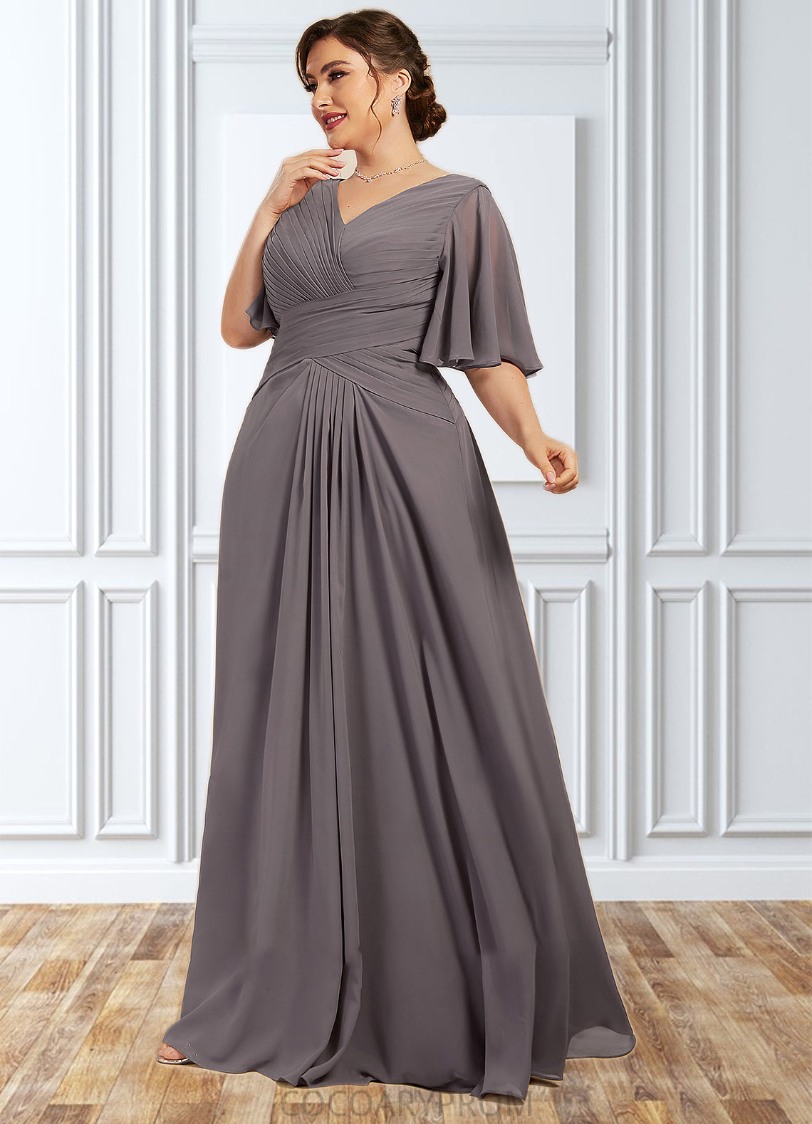 Annabella A-Line V-neck Floor-Length Chiffon Mother of the Bride Dress With Ruffle DA8126P0014581