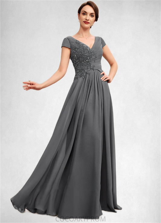 Naima A-Line V-neck Floor-Length Chiffon Mother of the Bride Dress With Ruffle Lace Beading Sequins DA8126P0014582