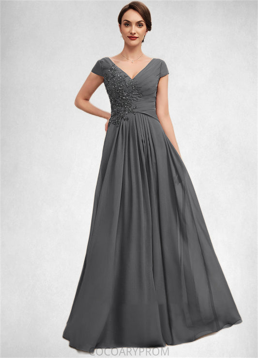 Naima A-Line V-neck Floor-Length Chiffon Mother of the Bride Dress With Ruffle Lace Beading Sequins DA8126P0014582