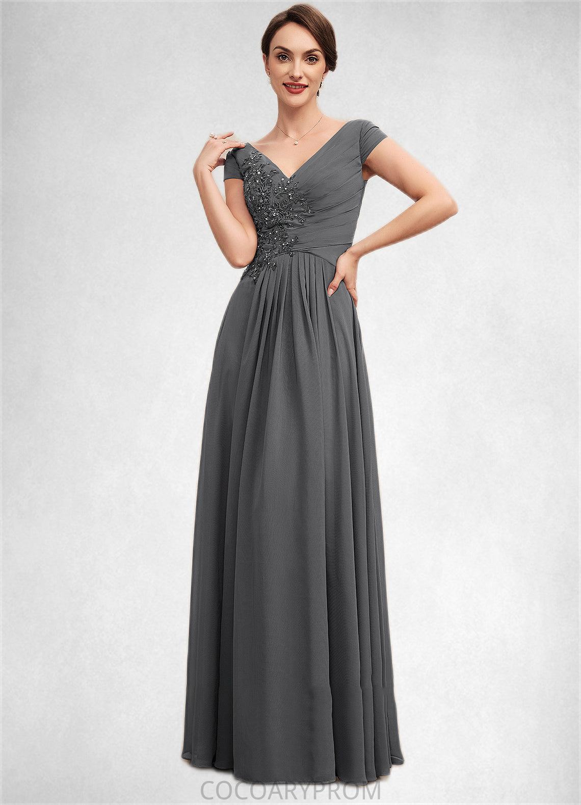 Naima A-Line V-neck Floor-Length Chiffon Mother of the Bride Dress With Ruffle Lace Beading Sequins DA8126P0014582