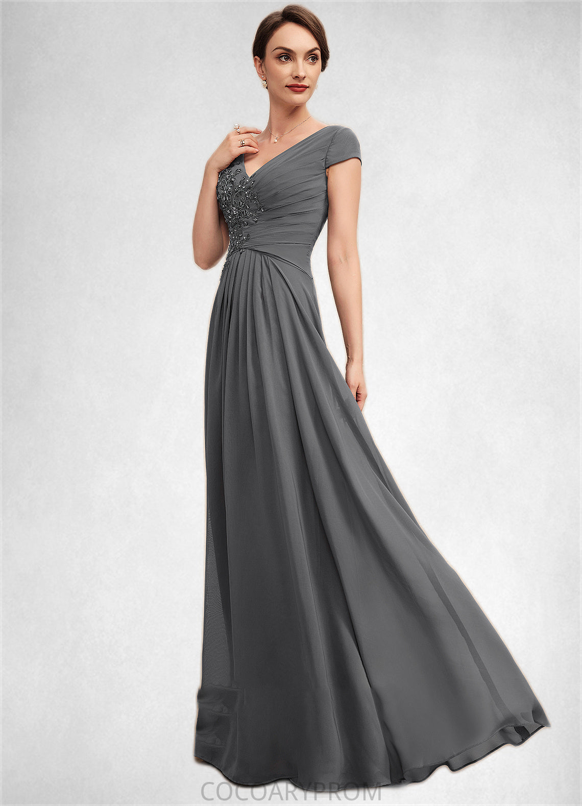 Naima A-Line V-neck Floor-Length Chiffon Mother of the Bride Dress With Ruffle Lace Beading Sequins DA8126P0014582