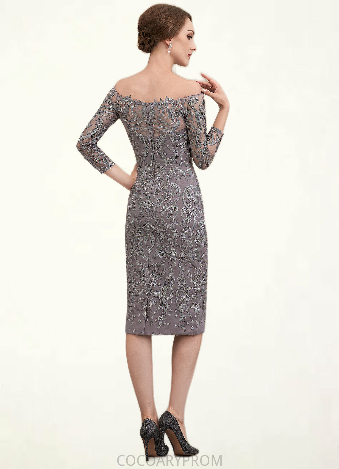 Azaria Sheath/Column Off-the-Shoulder Knee-Length Lace Mother of the Bride Dress DA8126P0014595