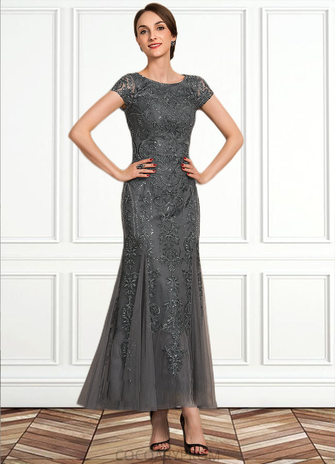 Jasmin Trumpet/Mermaid Scoop Neck Ankle-Length Tulle Lace Sequined Mother of the Bride Dress With Beading Sequins DA8126P0014602