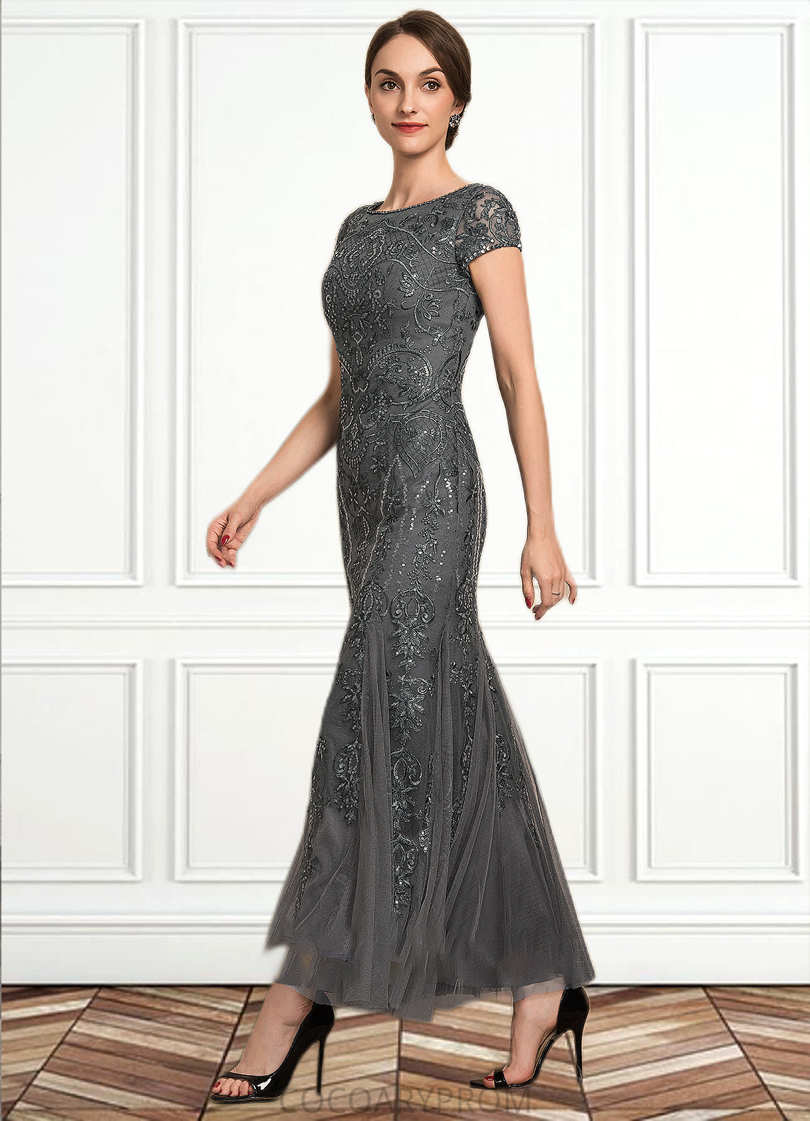 Jasmin Trumpet/Mermaid Scoop Neck Ankle-Length Tulle Lace Sequined Mother of the Bride Dress With Beading Sequins DA8126P0014602