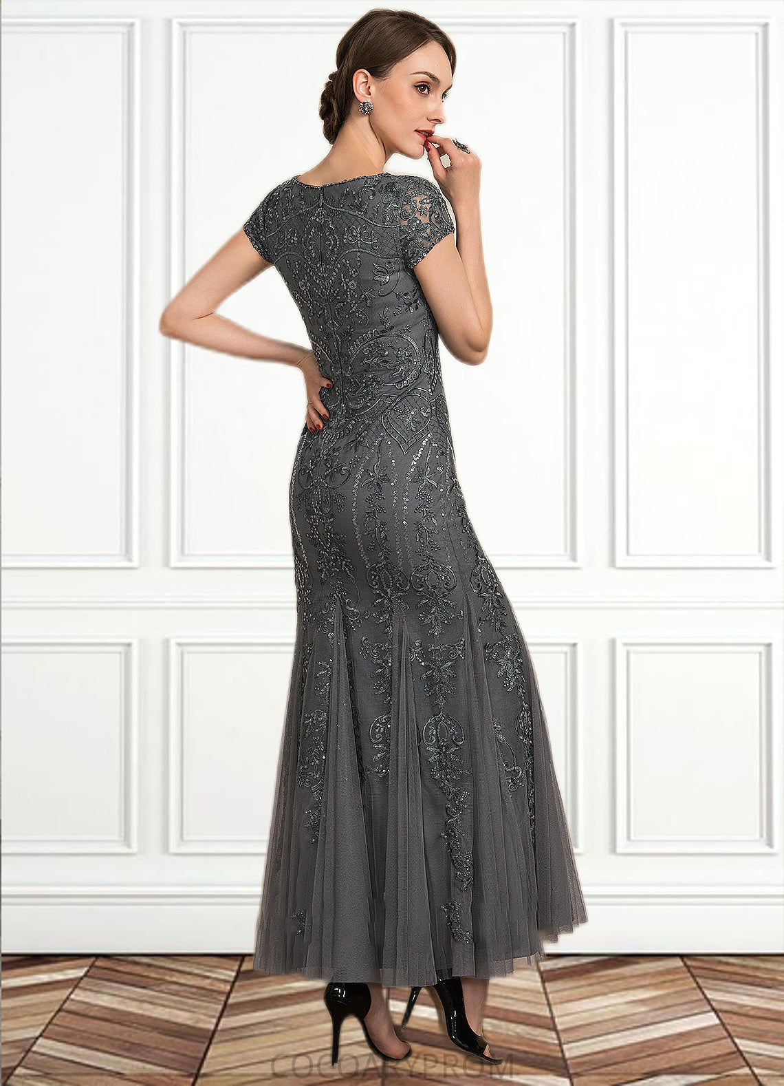 Jasmin Trumpet/Mermaid Scoop Neck Ankle-Length Tulle Lace Sequined Mother of the Bride Dress With Beading Sequins DA8126P0014602