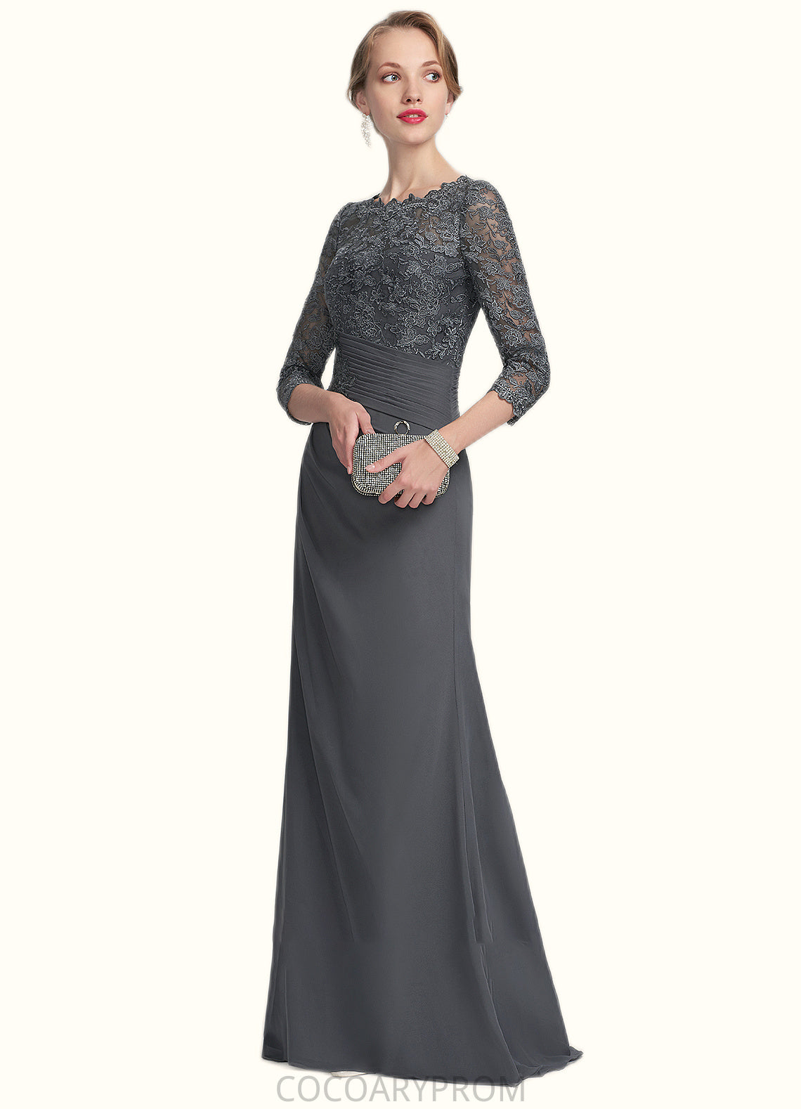 Brooklyn Sheath/Column Scoop Neck Floor-Length Chiffon Lace Mother of the Bride Dress With Ruffle DA8126P0014611