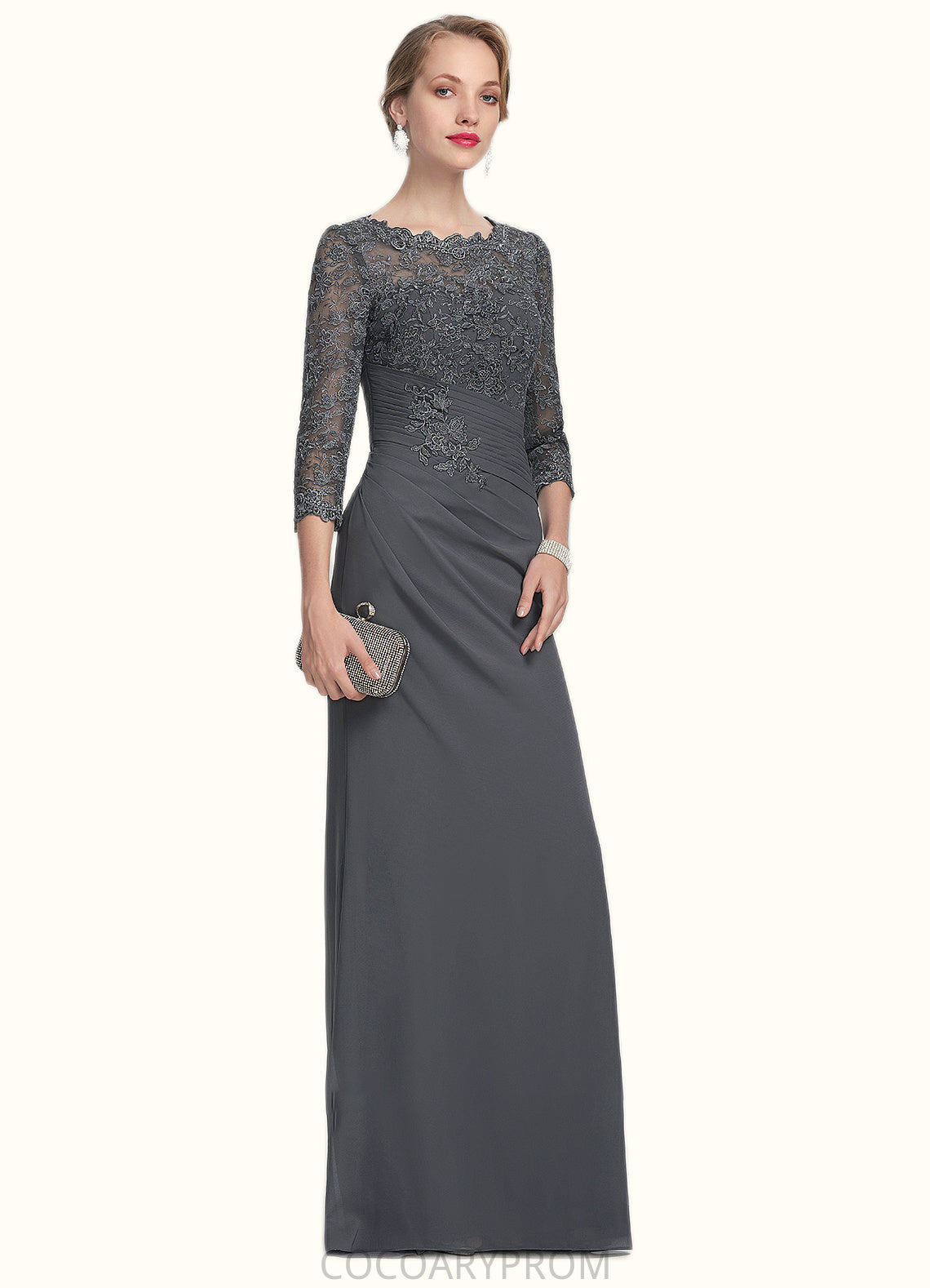 Brooklyn Sheath/Column Scoop Neck Floor-Length Chiffon Lace Mother of the Bride Dress With Ruffle DA8126P0014611