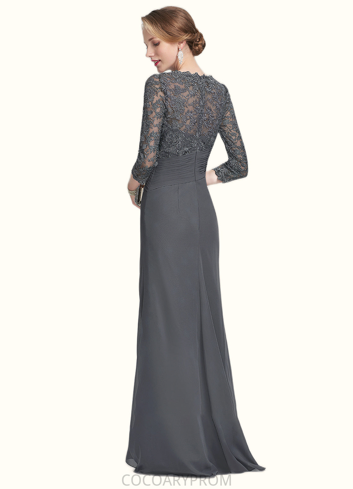 Brooklyn Sheath/Column Scoop Neck Floor-Length Chiffon Lace Mother of the Bride Dress With Ruffle DA8126P0014611