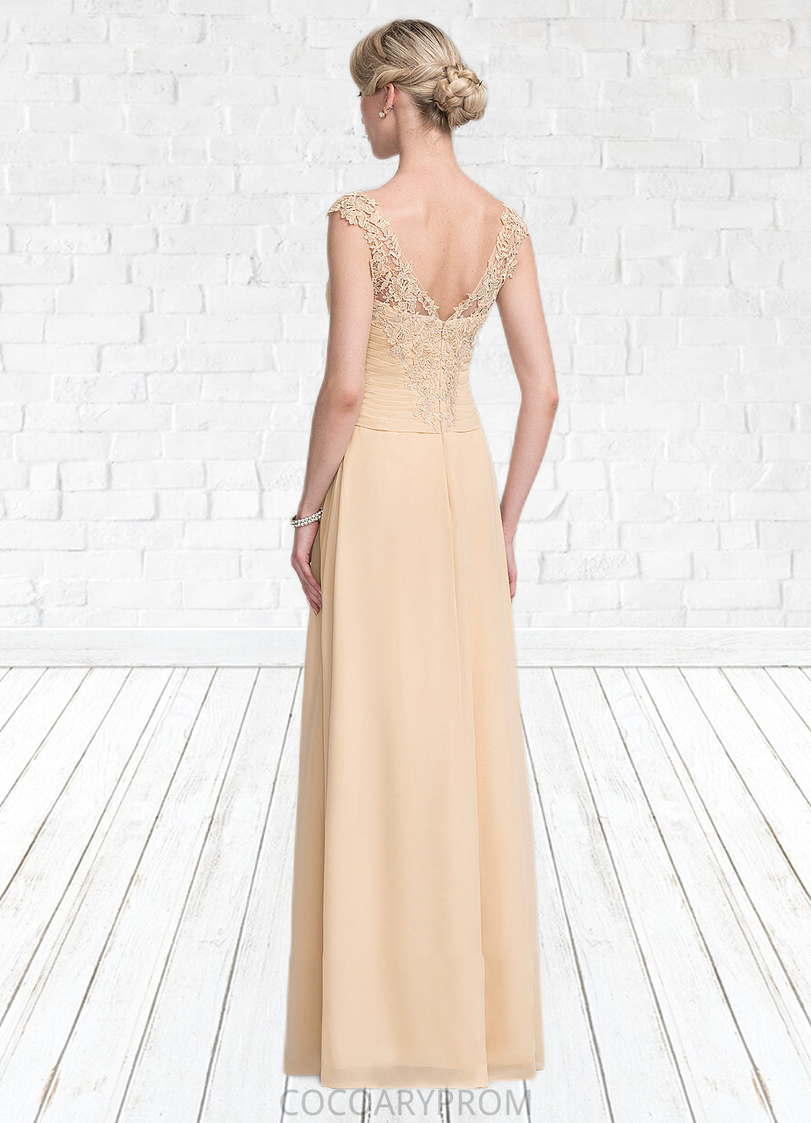 Miya A-Line V-neck Floor-Length Chiffon Lace Mother of the Bride Dress With Split Front Cascading Ruffles DA8126P0014619