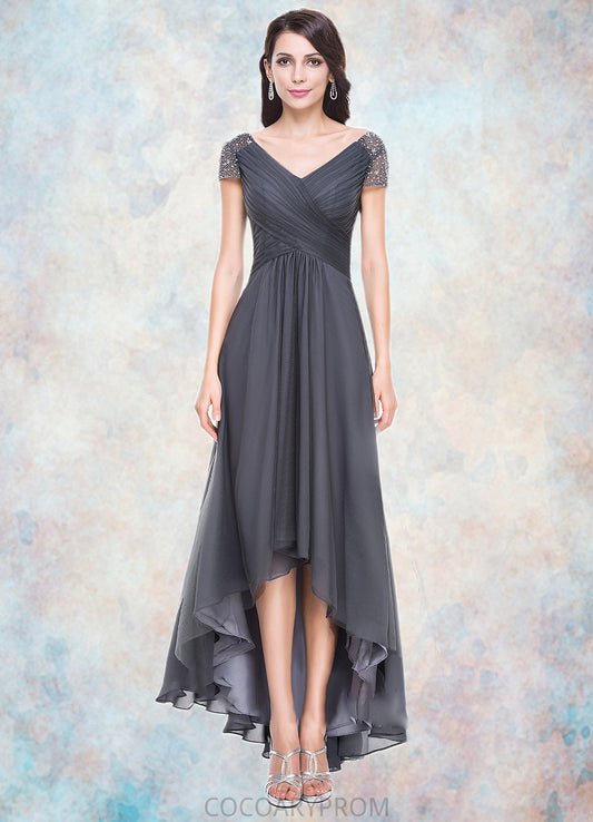 Lilianna A-Line V-neck Asymmetrical Tulle Mother of the Bride Dress With Ruffle Beading Sequins DA8126P0014620