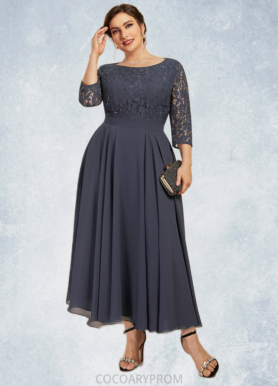 Krystal A-Line Scoop Neck Tea-Length Chiffon Lace Mother of the Bride Dress With Sequins DA8126P0014621