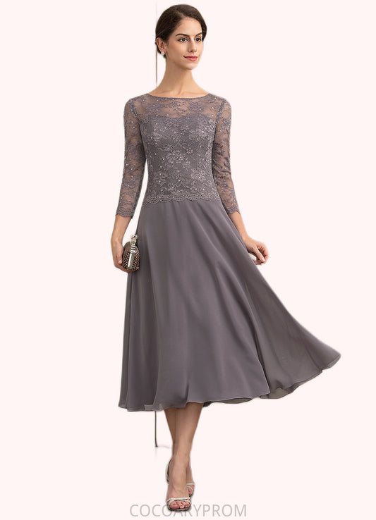 Elva A-Line Scoop Neck Tea-Length Chiffon Lace Mother of the Bride Dress With Sequins DA8126P0014622